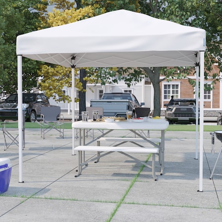 White Pop Up Canopy Tent And Folding Bench Set
